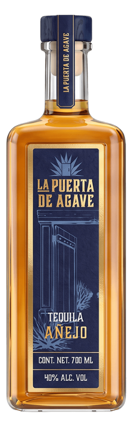 Botella artesanal de La Puerta de Agave Añejo
